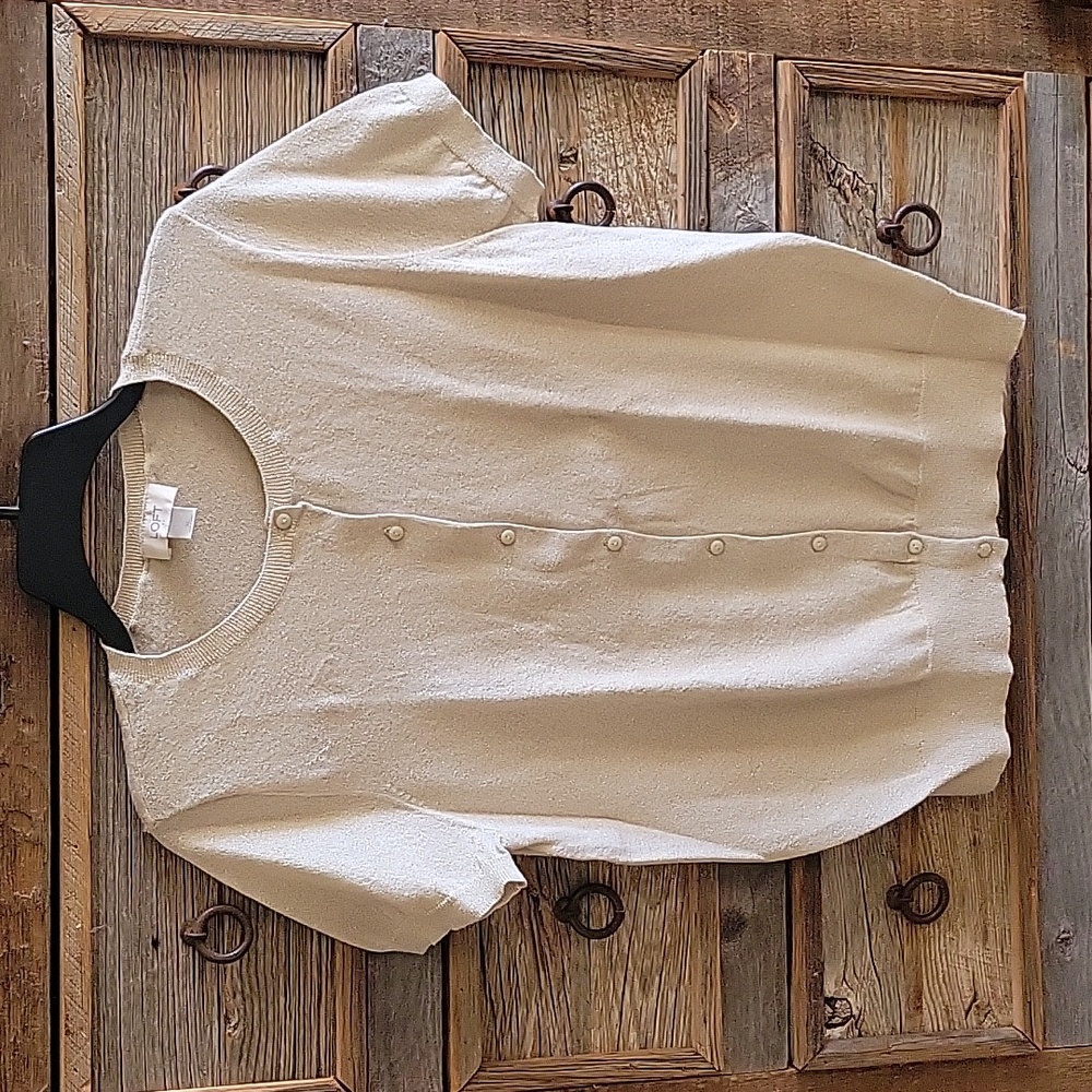 Loft Gold Metallic Button Down,  short sleeve Cardigan Women's Size XL